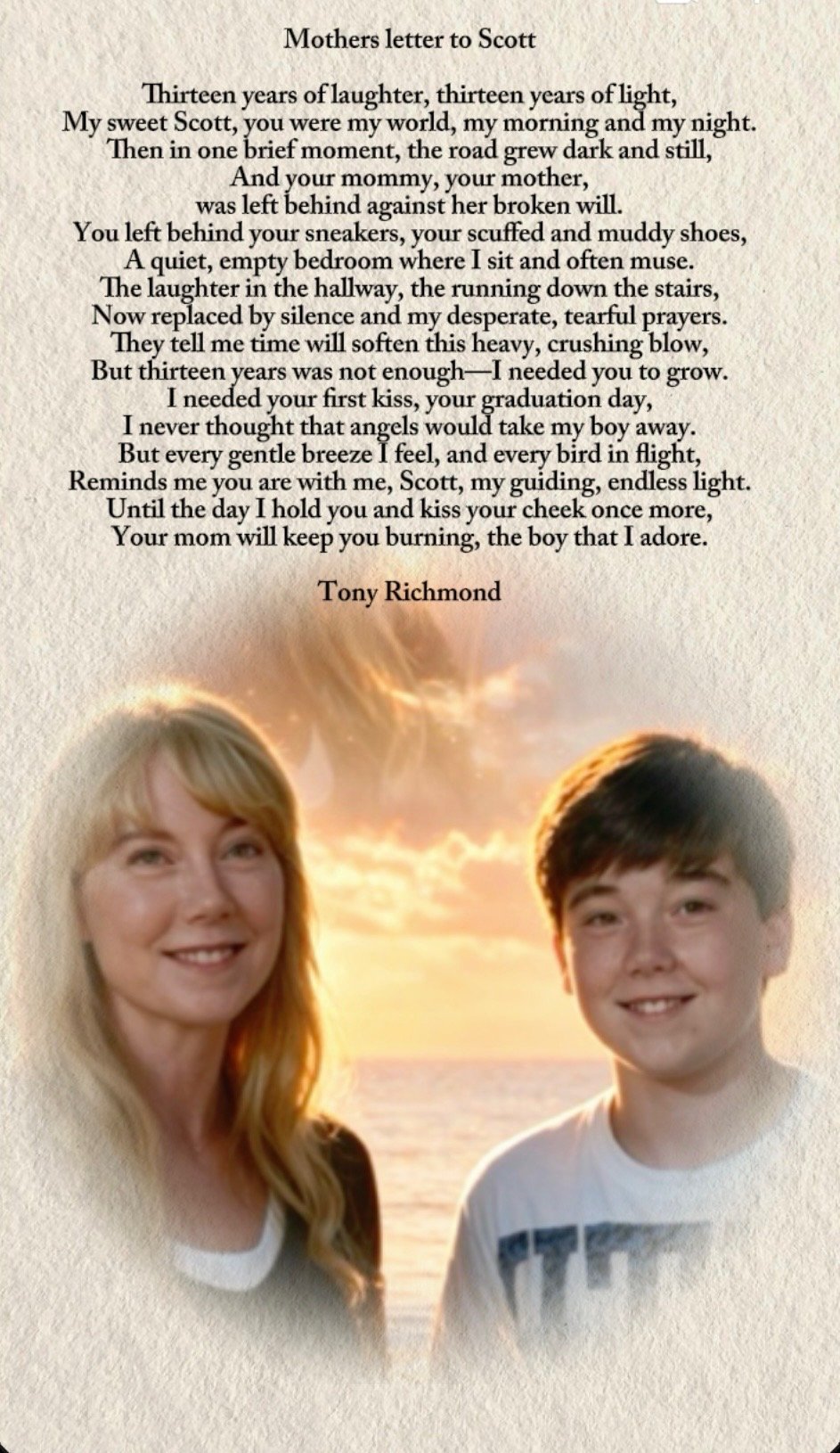 Handwritten letter and poem from Scott's mother to Scott.